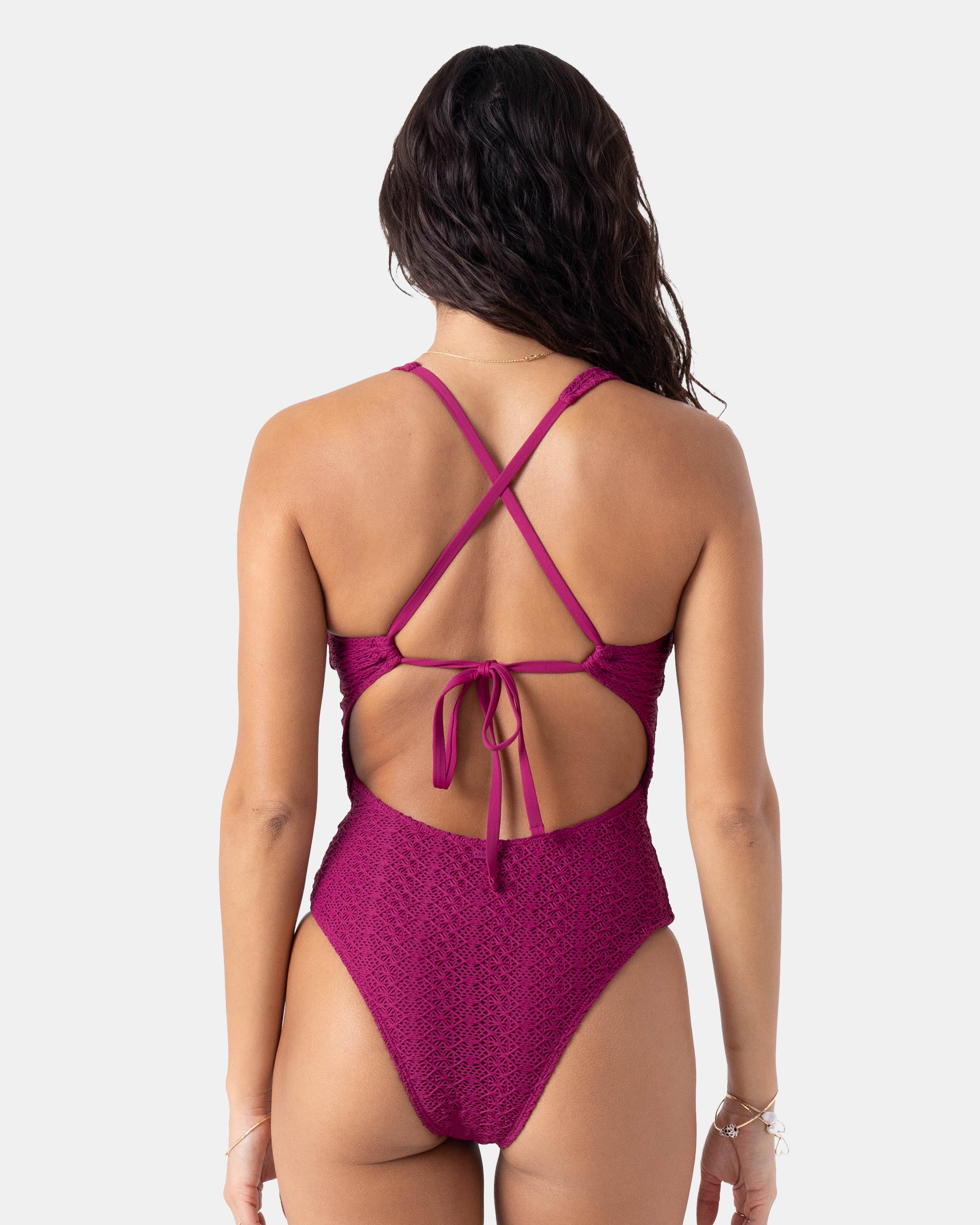 Crochet Plunge One Piece Swimsuit - Image 2