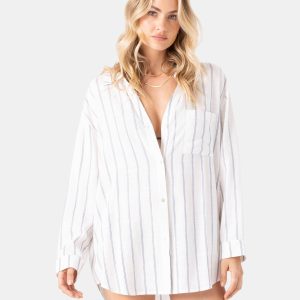 After Surf Stripe Cover Up Shirt Dress Kaftan